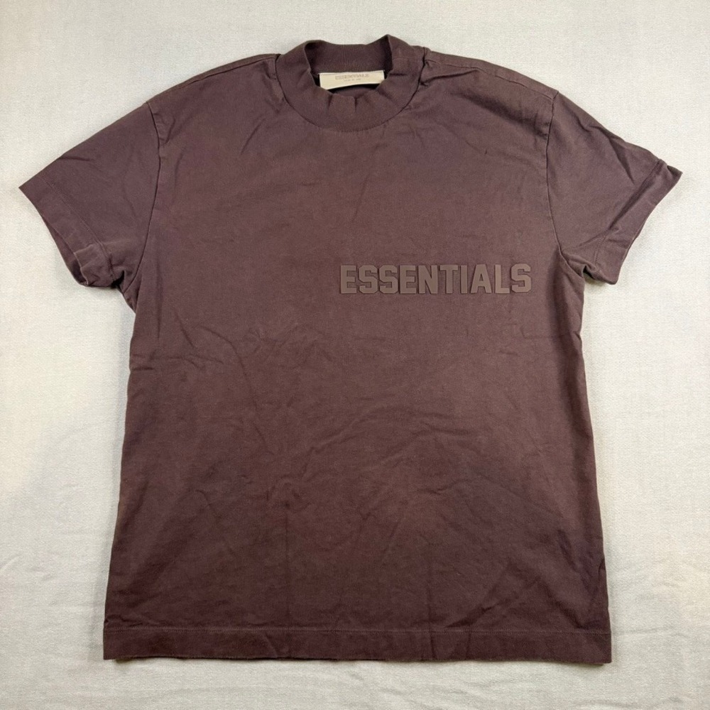 Fear of God Essentials Mens Mock Neck Logo T-Shirt Plum Brown XXS